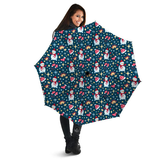 Snowman Christmas Print Pattern Umbrella, Christmas Umbrella, Xmas Umbrella