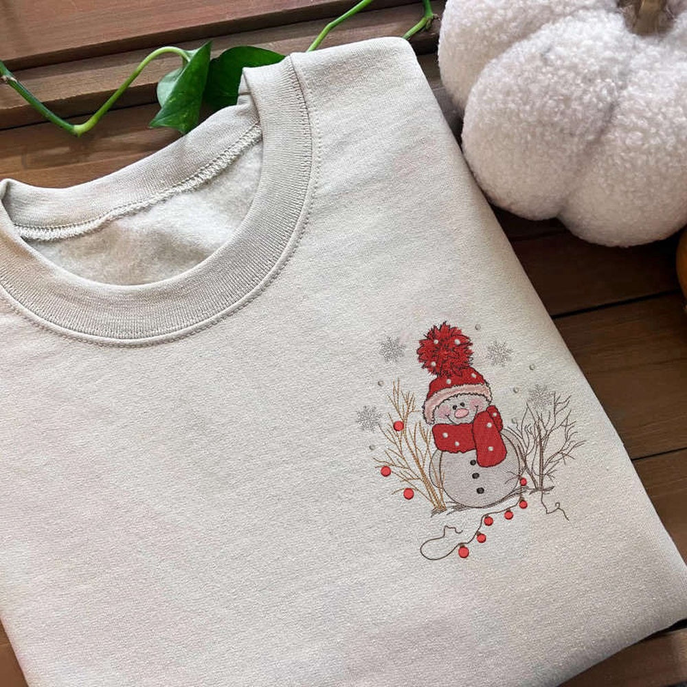Snowman Machine Embroidery Shirt, Holiday Embroidery Sweater For Christmas, Christmas Embroidered, Christmas Gifts