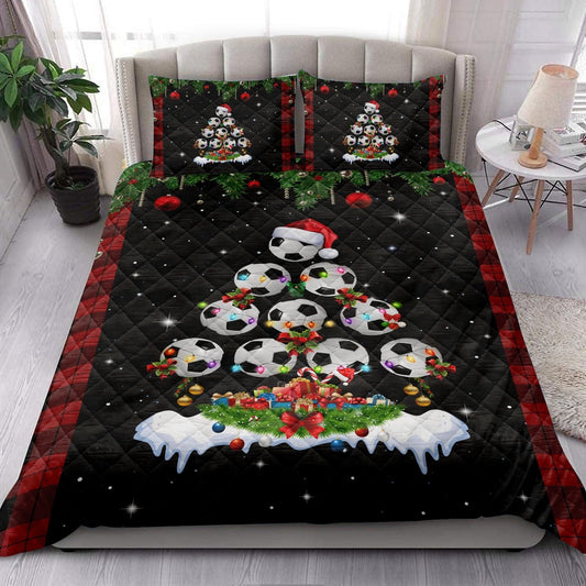 Soccermas Tree Snowflake Box Red Buffalo Plaids Bedding Set, Christmas Beddings, Xmas Bedding Sets