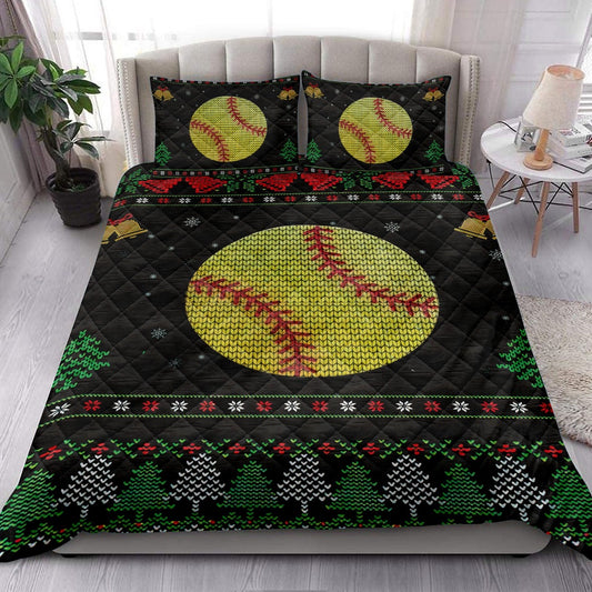 Softball Snowflake Bell Ugly Chrismas Softball Bedding Set, Christmas Beddings, Xmas Bedding Sets