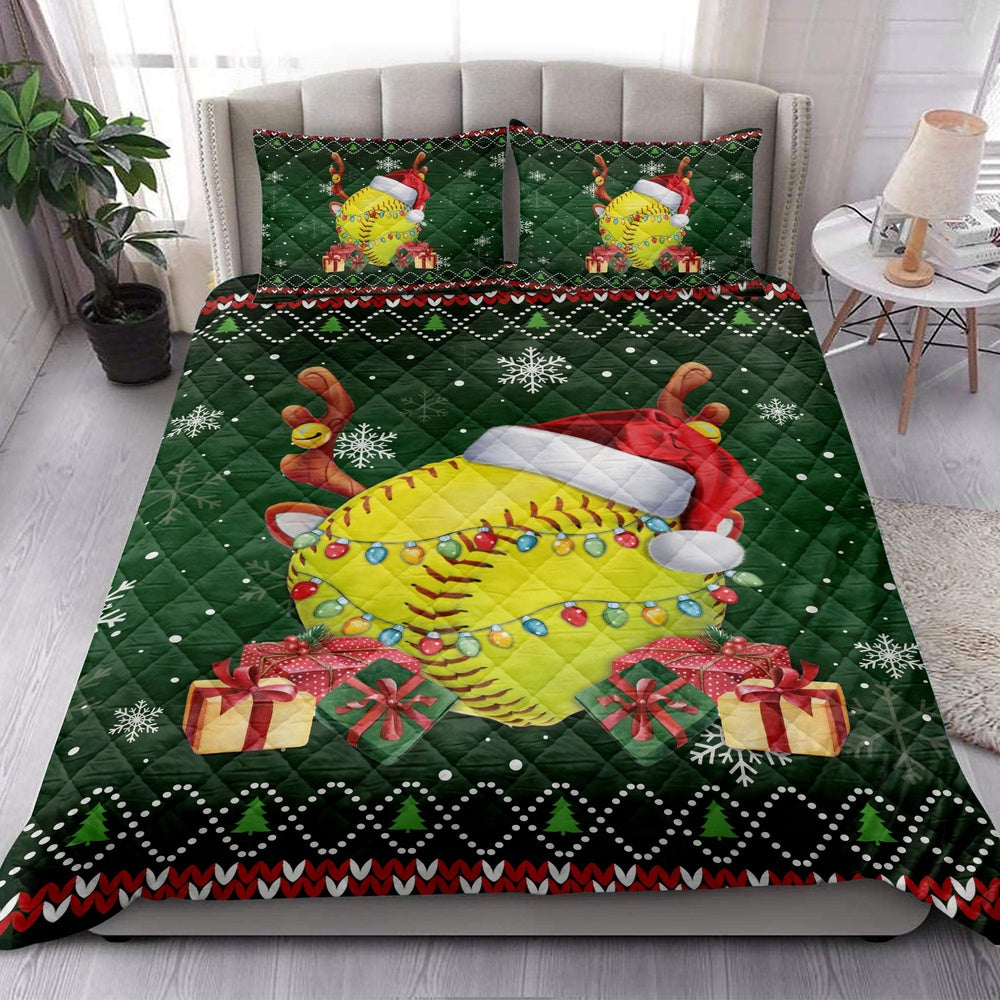Softballmas Hat Snowflake Reindeer Horn Ugly Bedding Set, Christmas Beddings, Xmas Bedding Sets