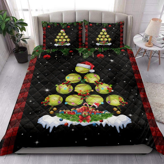 Softballmas Tree Snowflake Box Red Buffalo Plaids Bedding Set, Christmas Beddings, Xmas Bedding Sets