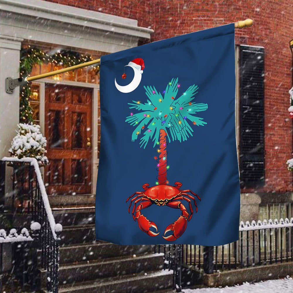 South Carolina Christmas Flag Palm Tree South Carolina Crab Santa Flag, Christmas Outdoor Decor Decoration