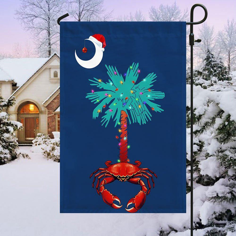 South Carolina Christmas Flag Palm Tree South Carolina Crab Santa Flag, Christmas Outdoor Decor Decoration