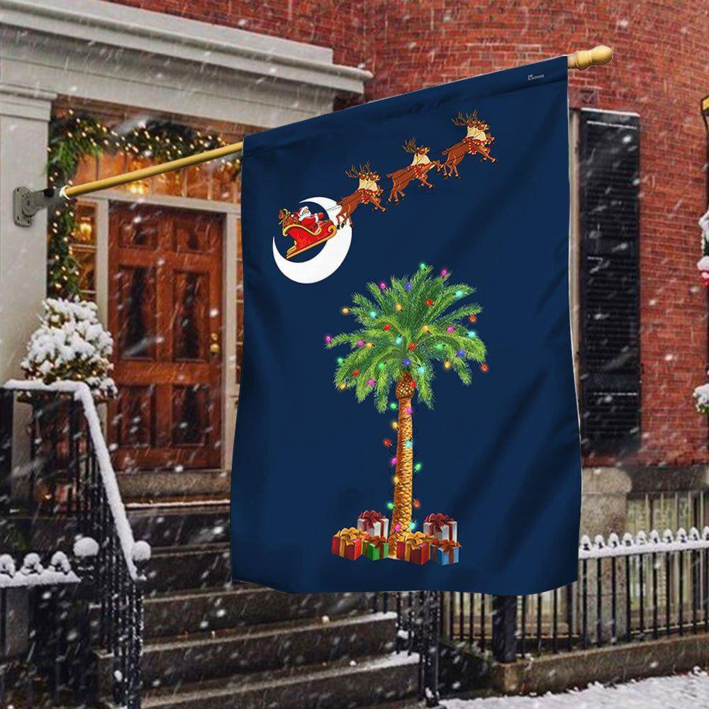 South Carolina Christmas Flag Santa Palmetto Tree, Christmas Outdoor Decor Decoration