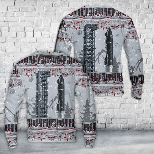 SpaceX Starship SN20 Super Heavy Booster BN4 Christmas AOP Sweater, Christmas Ugly Sweater, Sweater Xmas, Ugly Sweater