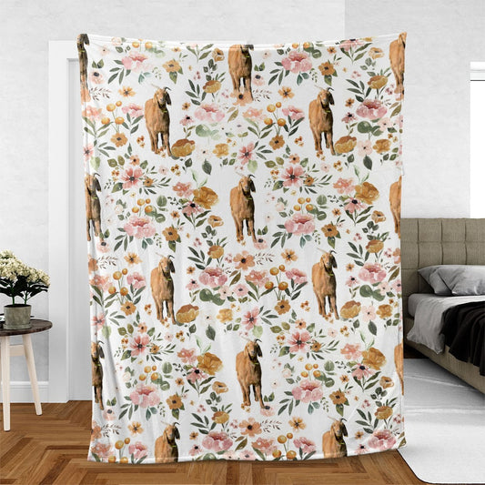 Spanish Goat Floral Pattern Blanket, Farm Blanket, Farm Animal Blanket