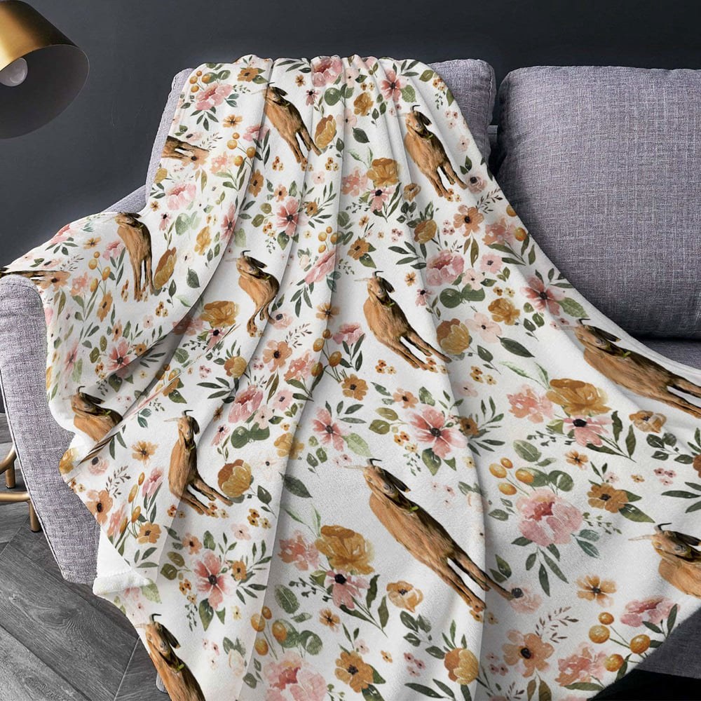 Spanish Goat Floral Pattern Blanket, Farm Blanket, Farm Animal Blanket