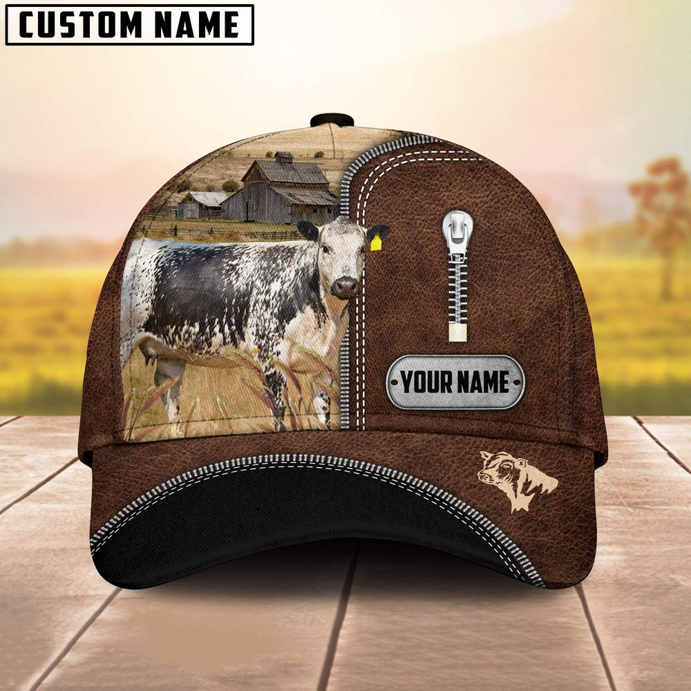 Speckle Park Leather Zip Pattern Customized Name Cap, Farmer Cap, Cap For Farmers, Best Farm Hat, Farm Use Hat