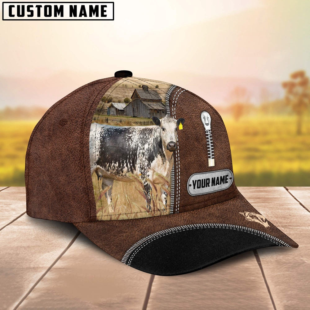 Speckle Park Leather Zip Pattern Customized Name Cap, Farmer Cap, Cap For Farmers, Best Farm Hat, Farm Use Hat