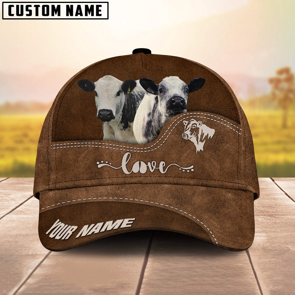 Speckle Park Love Leather Pattern Customized Name Cap, Farmer Cap, Cap For Farmers, Best Farm Hat, Farm Use Hat
