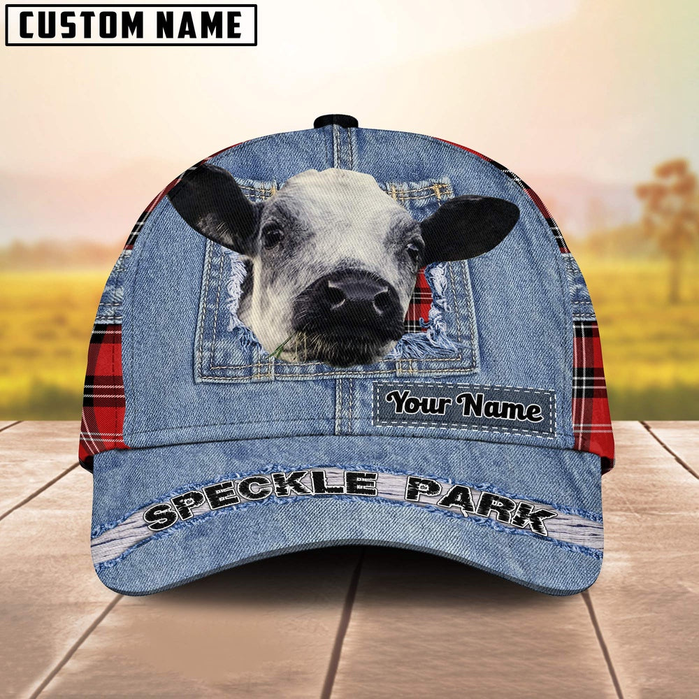 Speckle Park Overall Jeans Pattern And Red Caro Pattern Customized Name Cap, Farmer Cap, Cap For Farmers, Best Farm Hat, Farm Use Hat