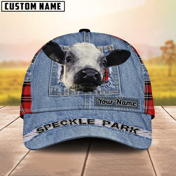 Speckle Park Overall Jeans Pattern And Red Caro Pattern Customized Name Cap, Farmer Cap, Cap For Farmers, Best Farm Hat, Farm Use Hat