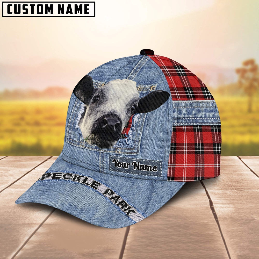 Speckle Park Overall Jeans Pattern And Red Caro Pattern Customized Name Cap, Farmer Cap, Cap For Farmers, Best Farm Hat, Farm Use Hat