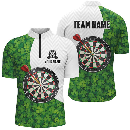 St Patrick Day Green Clover Leaf Mens Darts Jersey Shirts Custom Dart Jerseys For Me, Darts Team Jersey Shirt