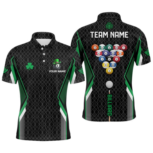 St Patrick Day Lucky Billiard Balls Personalized Polo Shirts, Green Patrick Billiard Polo, Billiard Team Polo Shirts