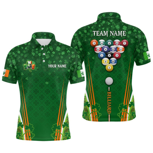 St Patrick's Day Billiard Ball Custom Shamrock Pattern Polo Shirts, Patrick Billiard Shirt Gift, Billiard Team Polo Shirts