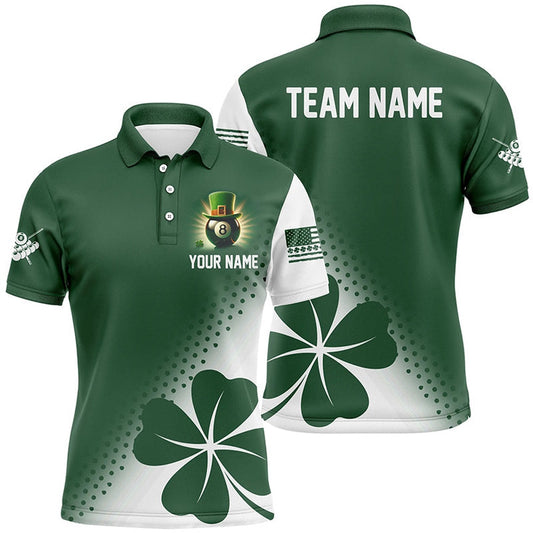 St Patrick's Day Green Clover Custom Billiard Polo Shirts, Patrick Day Lucky Billiard Shirts, Billiard Team Polo Shirts