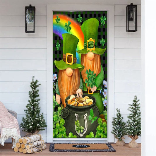 St Patricks Day Leprechaun Gnome Shamrock Gold Door Cover, Patricks Day Home Door, Patrick Day Home Decor