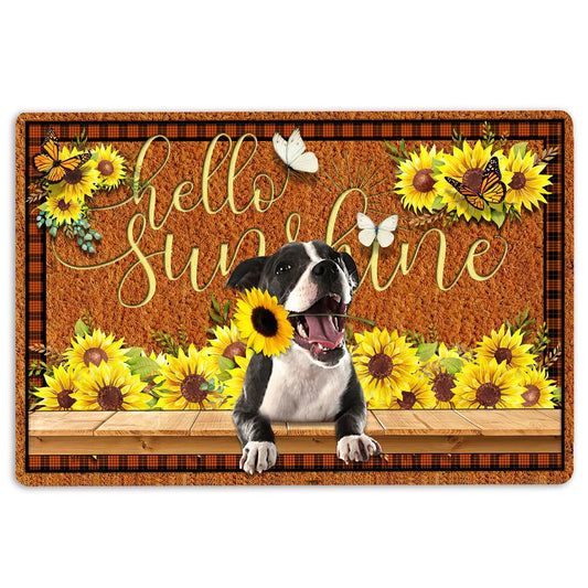 Staffordshire Bull Terrier Welcome Doormat, Staffordshire Bull Terrier Dog Hello Sunflower Welcome Doormat, Pets Home Decor Door Mat