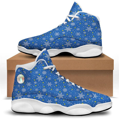 Stars And Christmas Snowflakes Print Basketball Shoes, Christmas Basketball Shoes, Christmas Shoes
