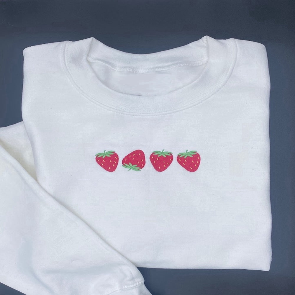 Strawberry Embroidered Sweatshirt Crewneck Sweatshirt Best Gift For Family, Christmas Embroidered, Christmas Gifts