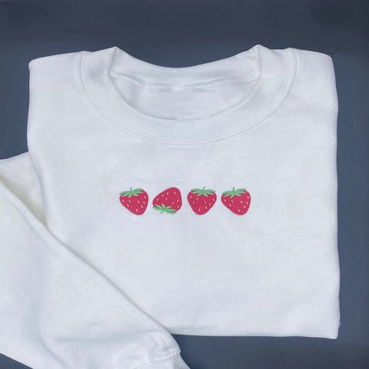 Strawberry Embroidered Sweatshirt Crewneck Sweatshirt Best Gift For Family, Christmas Embroidered, Christmas Gifts
