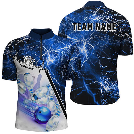Strike Bowling On The Lane Custom Blue Thunder Lightning Unisex Bowling Team Shirts, Bowling Jersey Shirt