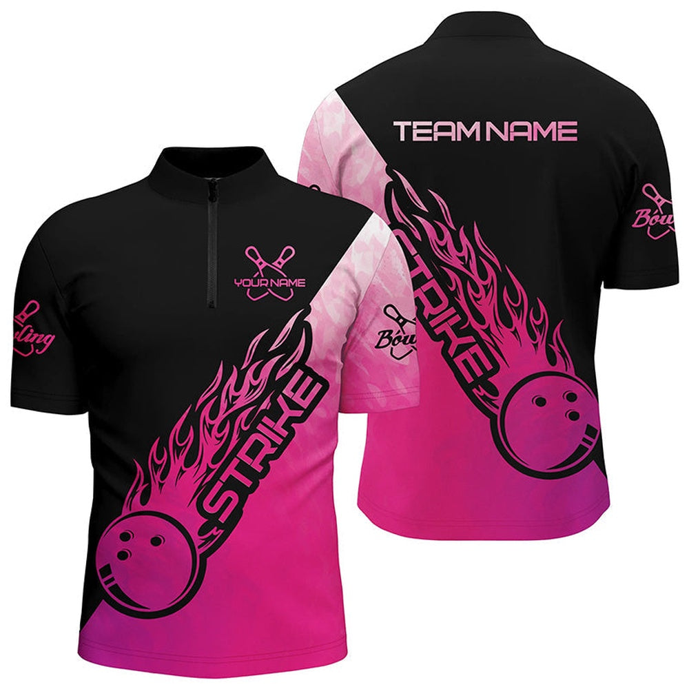Strike Bowling Pink Bowling Polo Shirts For Men, Custom Bowling Team Shirtsbowler Outfit , Bowling Jersey Shirt
