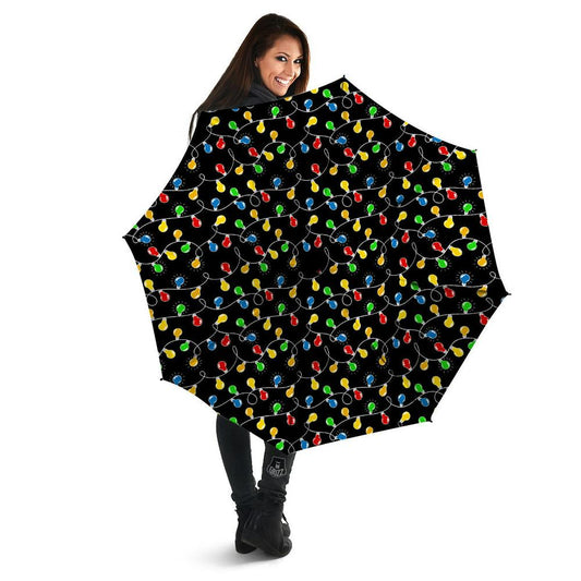 String Lights Colorful Christmas Print Umbrella, Christmas Umbrella, Xmas Umbrella