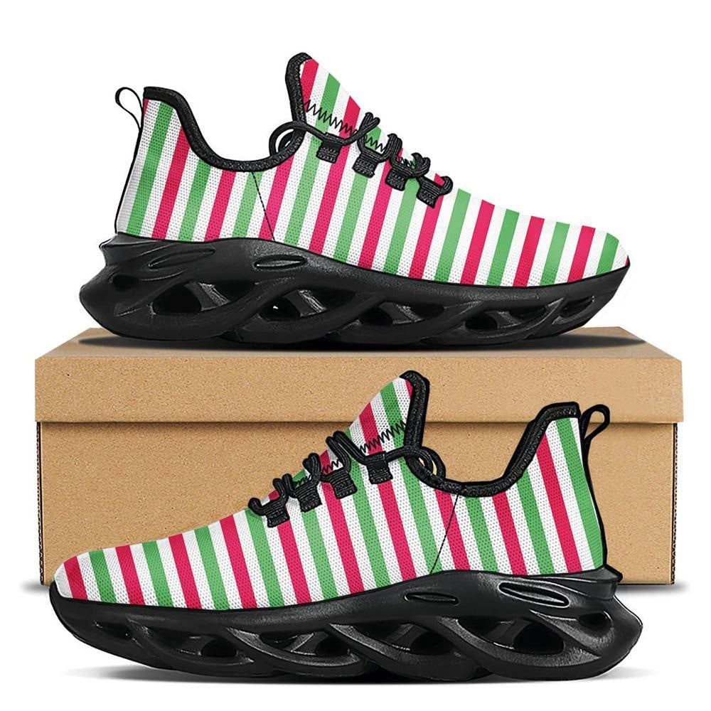 Striped Merry Christmas Print Pattern Black Max Soul Shoes, Christmas Sneakers, Christmas Shoes, Christmas Clunky Sneaker