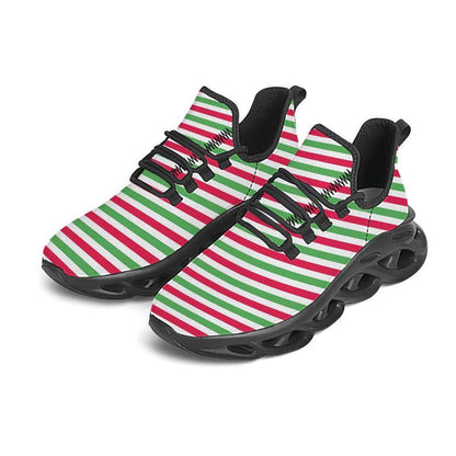 Striped Merry Christmas Print Pattern Black Max Soul Shoes, Christmas Sneakers, Christmas Shoes, Christmas Clunky Sneaker