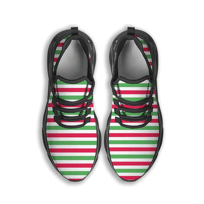 Striped Merry Christmas Print Pattern Black Max Soul Shoes, Christmas Sneakers, Christmas Shoes, Christmas Clunky Sneaker