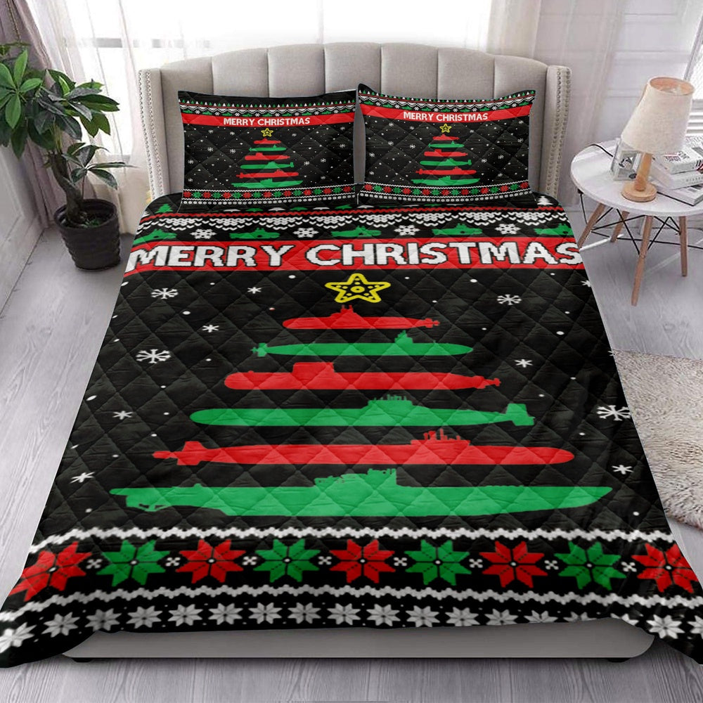 Submarine Military Tree Funnymas Tree Bedding Set, Christmas Beddings, Xmas Bedding Sets
