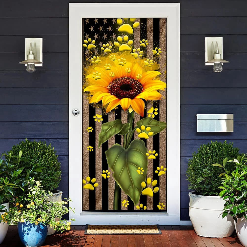 Sunflower Dog Paw Door Cover, Xmas Outdoor Decoration, Gifts For Dog Lovers, Christmas Gift Decor