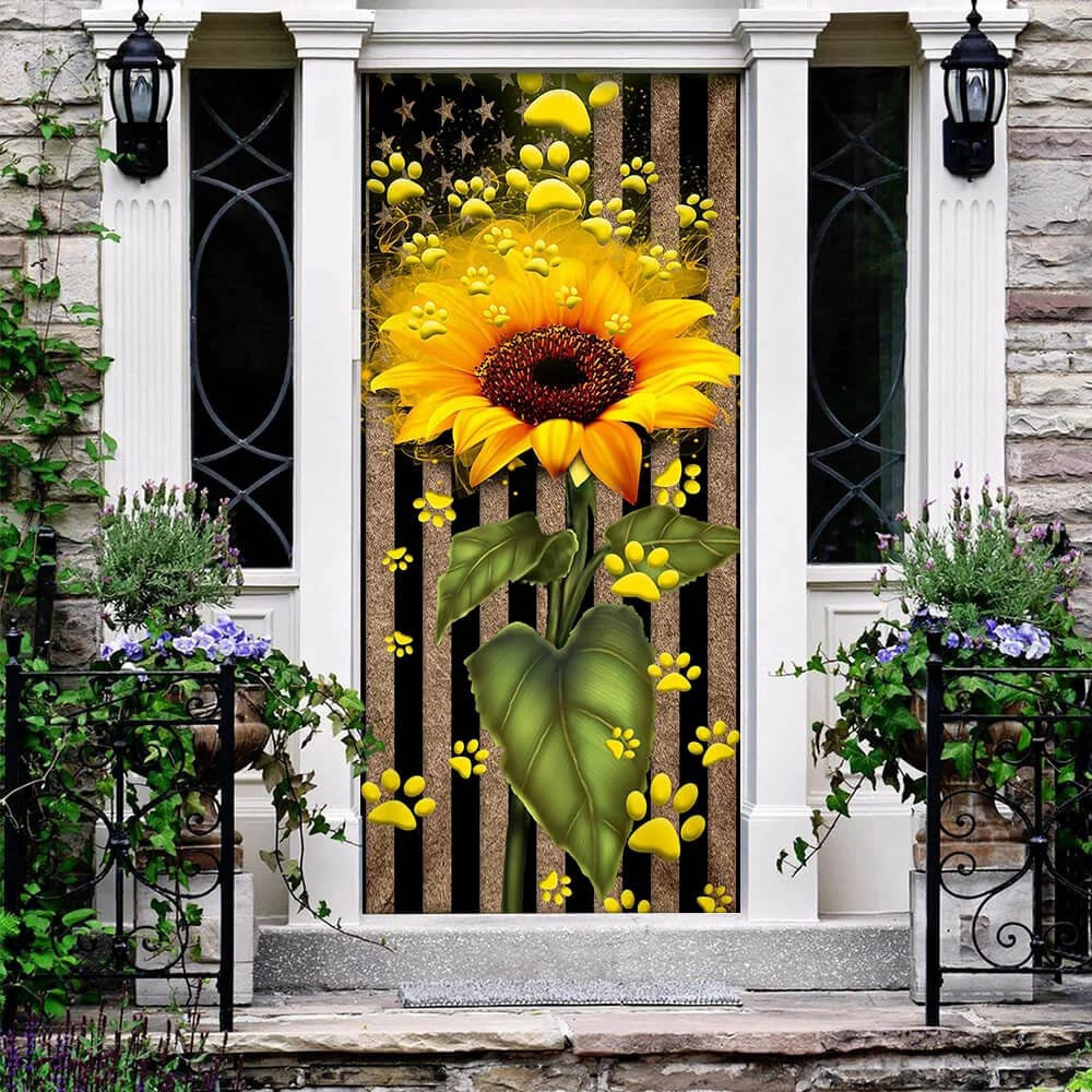 Sunflower Dog Paw Door Cover, Xmas Outdoor Decoration, Gifts For Dog Lovers, Christmas Gift Decor