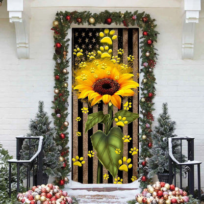 Sunflower Dog Paw Door Cover, Xmas Outdoor Decoration, Gifts For Dog Lovers, Christmas Gift Decor