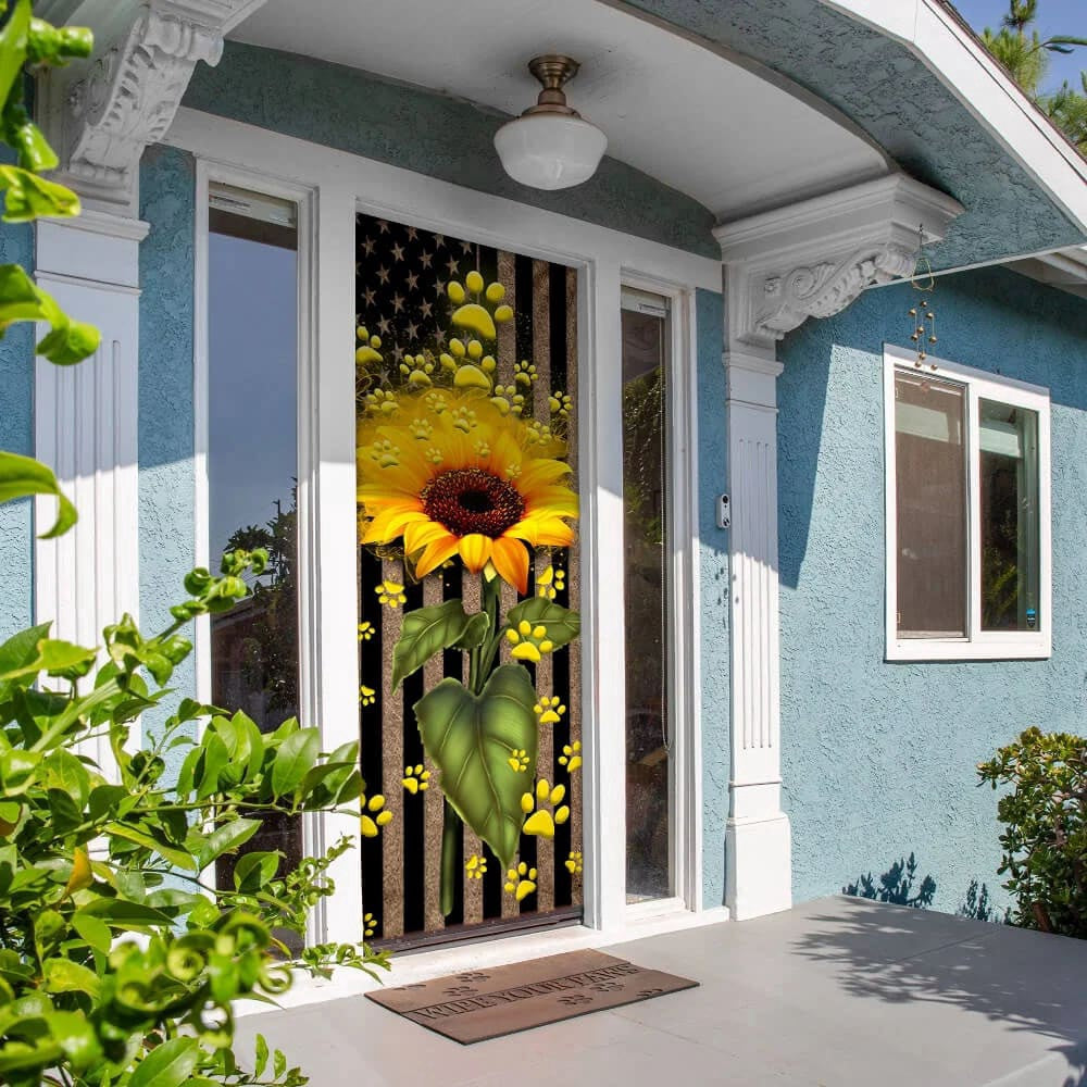 Sunflower Dog Paw Door Cover, Xmas Outdoor Decoration, Gifts For Dog Lovers, Christmas Gift Decor