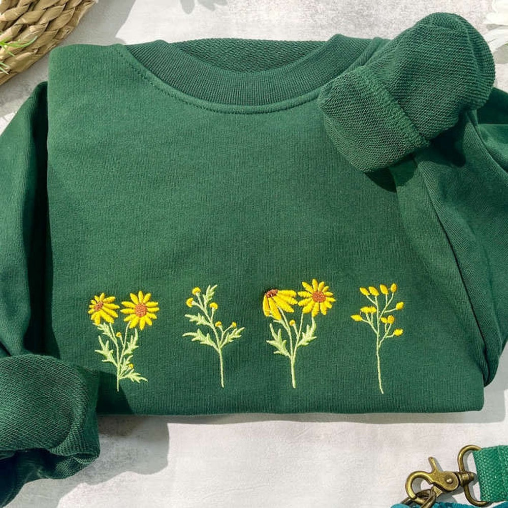 Sunflower Embroidered Sweatshirt 2D Crewneck Sweatshirt For Men Women, Christmas Embroidered, Christmas Gifts