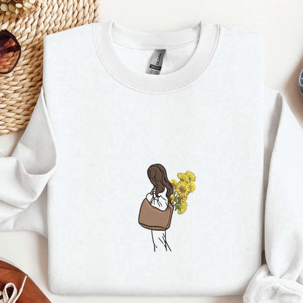 Sunflower Girl Embroidered Sweatshirt, Sunflower Embroidery Sweatshirt Gift For Women, Christmas Embroidered, Christmas Gifts