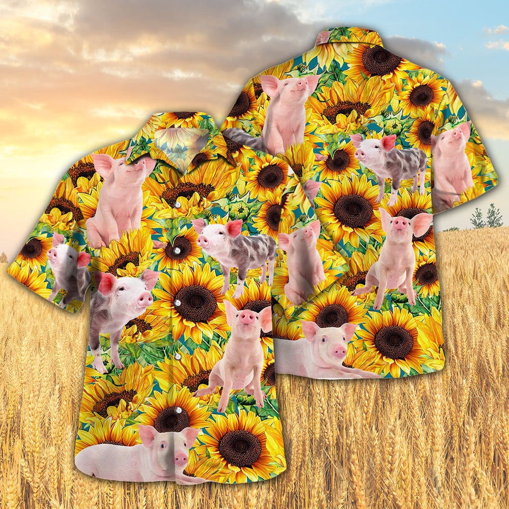 Sunflower Pig Hawaiian Shirt, Farm Hawaiian Shirt, Farmer Hawaii