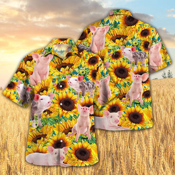 Sunflower Pig Hawaiian Shirt, Farm Hawaiian Shirt, Farmer Hawaii
