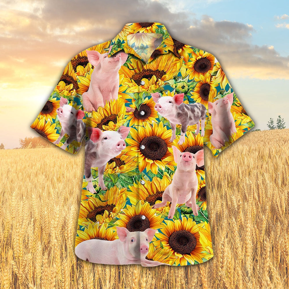Sunflower Pig Hawaiian Shirt, Farm Hawaiian Shirt, Farmer Hawaii