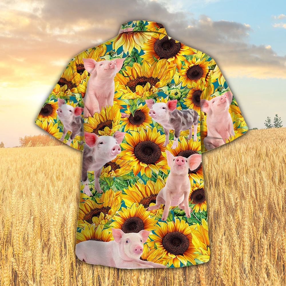 Sunflower Pig Hawaiian Shirt, Farm Hawaiian Shirt, Farmer Hawaii