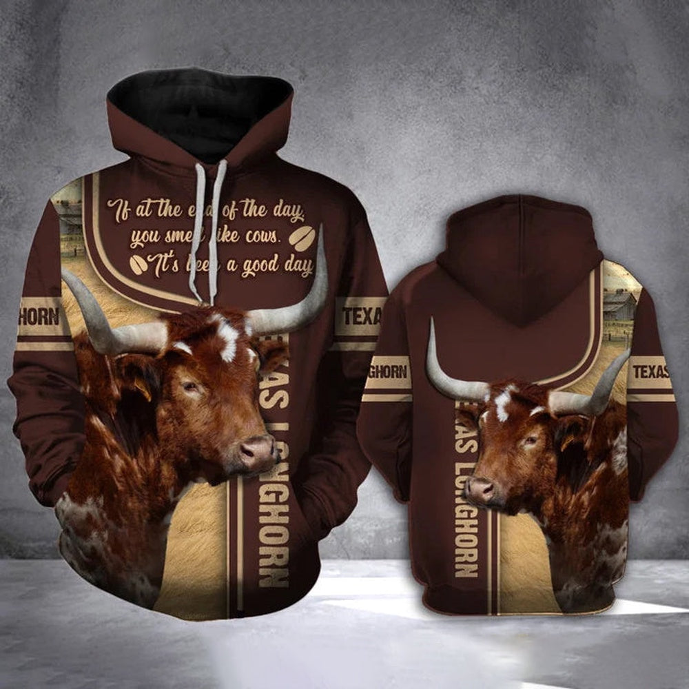TEXAS LONGHORN CATTLE All Over Printed Hoodie, Farmer Hoodie, Farm Themed Shirts, Farm Tee Shirts
