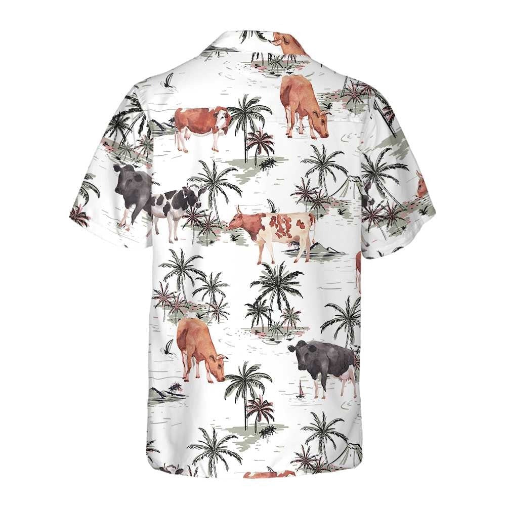 TROPICAL ISLAND AND COWS PATTERN Hawaiian Shirt, Farm Hawaiian Shirt, Farmer Hawaii