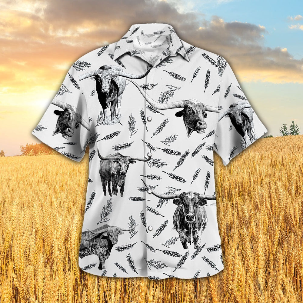 TX-LONGHORN PATTERN Hawaiian Shirt, Farm Hawaiian Shirt, Farmer Hawaii