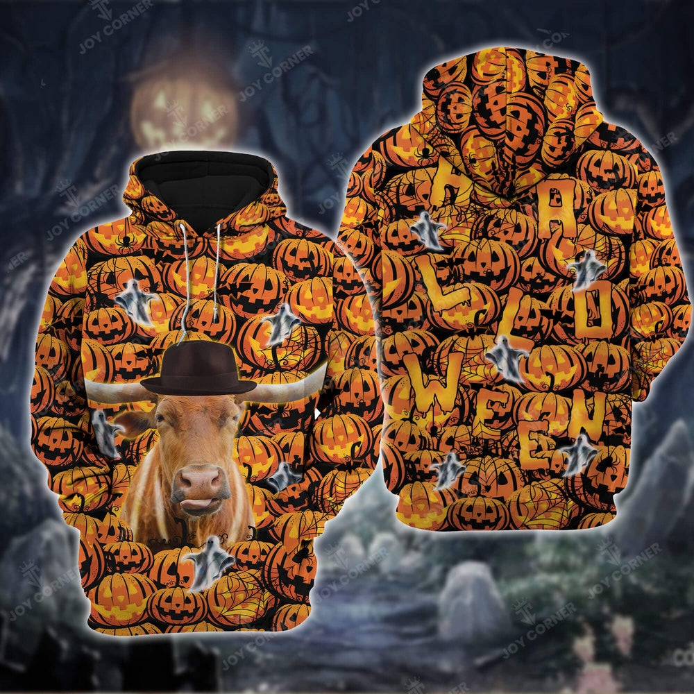 TX Longhorn Cattle Halloween 3D Shirt, Farmer Hoodie, Farm Themed Shirts, Farm Tee Shirts