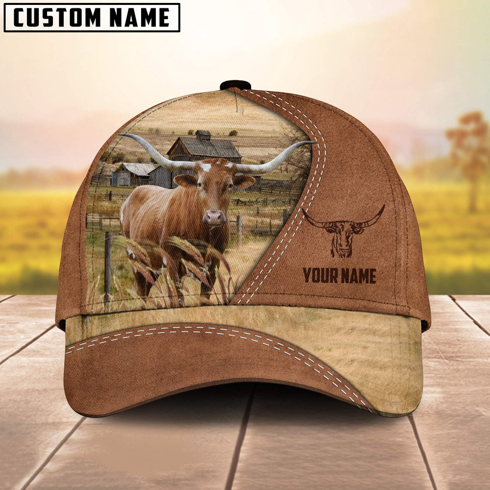 TX Longhorn Customized Name Brown Cap, Farmer Cap, Cap For Farmers, Best Farm Hat, Farm Use Hat