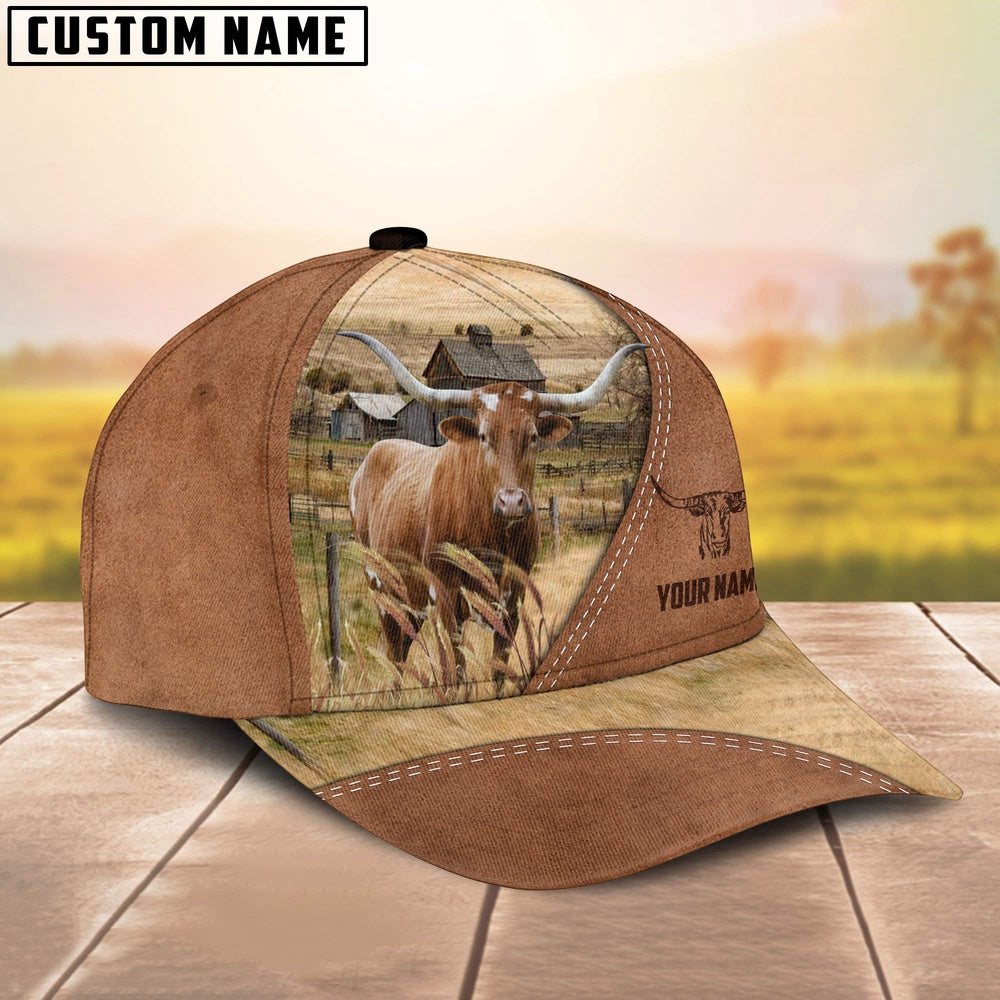 TX Longhorn Customized Name Brown Cap, Farmer Cap, Cap For Farmers, Best Farm Hat, Farm Use Hat